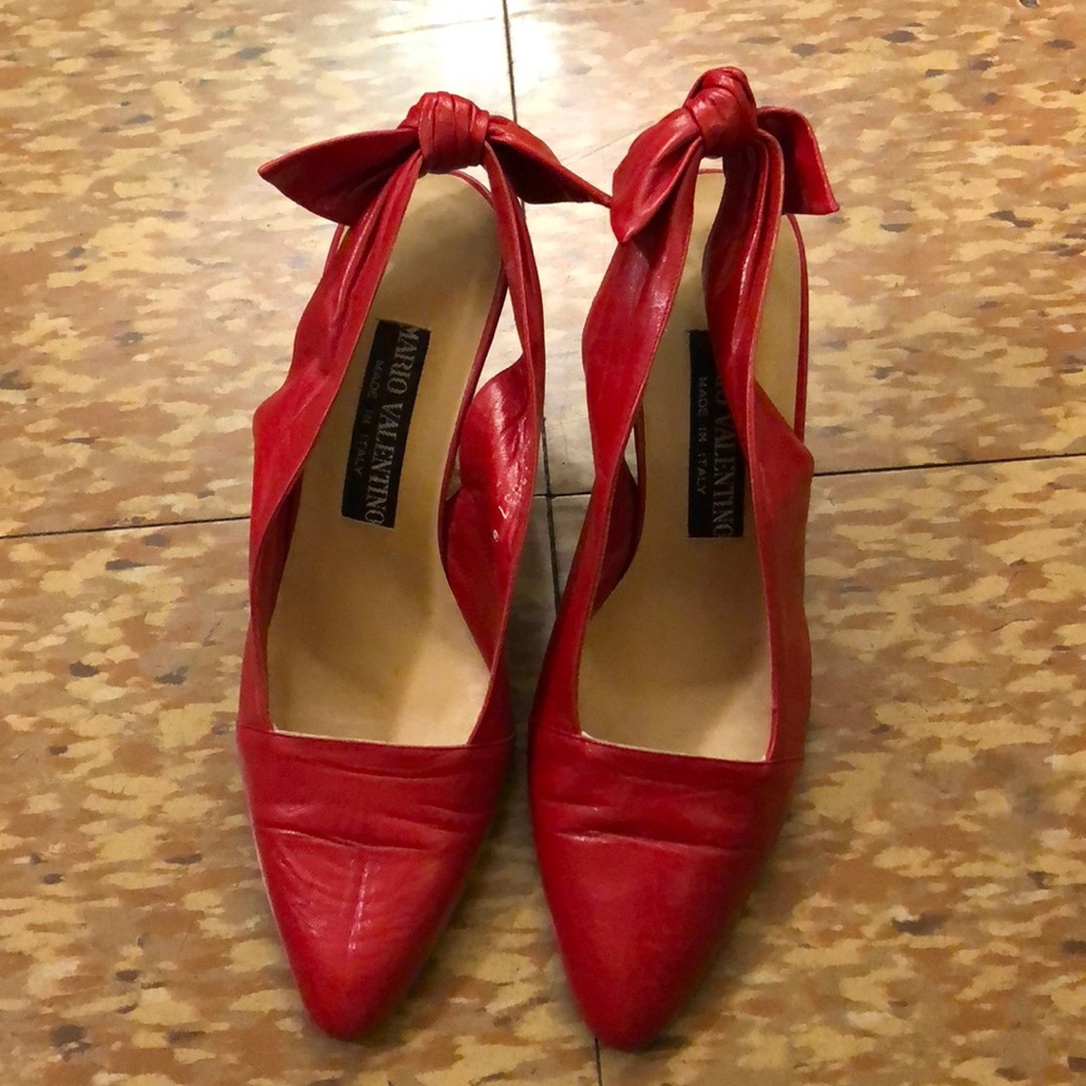 Mario Valentino Red Slingback Kitten Heels